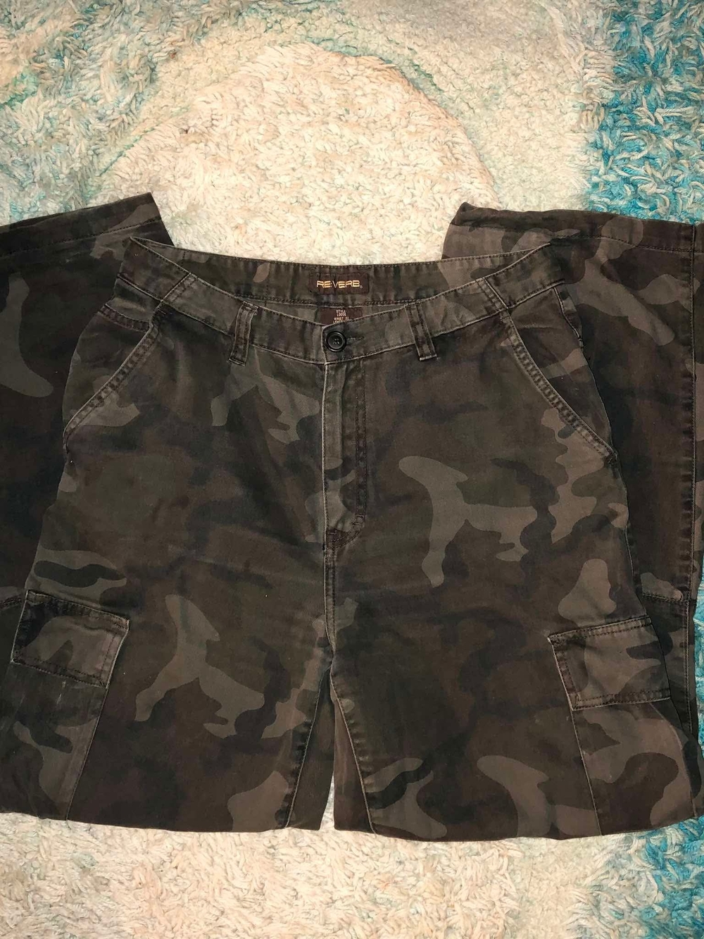 Reverb Men's Loose Fit Flat Front Camouflage Cotton Cargo Pants Size 32